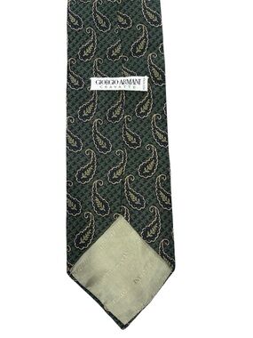 Giorgio Armani Green and Beige Paisley Silk Tie